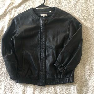 Vince black leather moto 3/4 length bomber